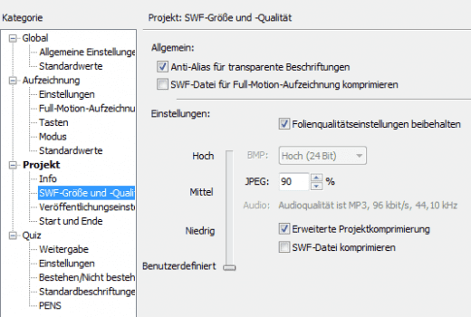 Einstellen einer differenzierten Folienqualität