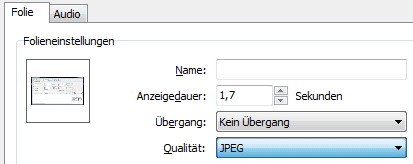 Qualitätseinstellung in den Folieneigenschaften