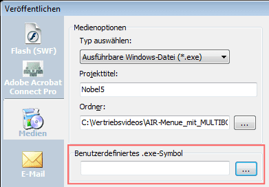 Definieren eines EXE-Symbols in Captivate