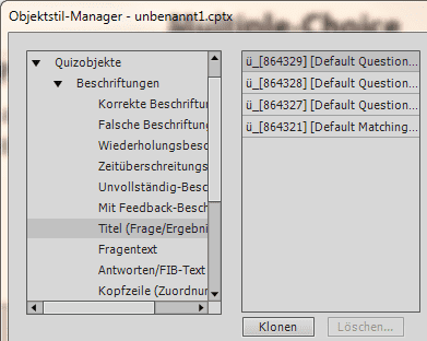 Die Objektstile für Quizfolien