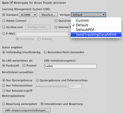 Die neuen SCORM-Eigenschaften in Captivate 5.5