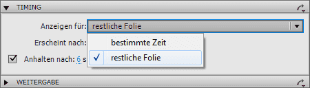 Timing Anzeigen für: Restliche Folie