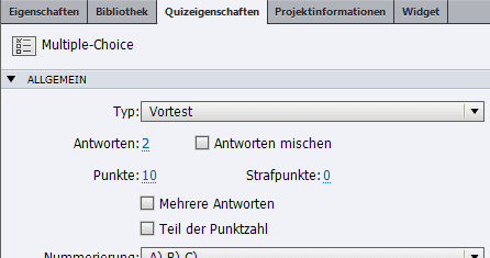 Quizeigenschaften einer Multiple-Choice-Frage