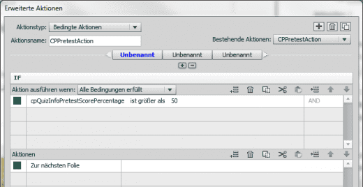 Die erweiterte Aktion "CPPretestAction"