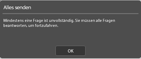 Meldung - Quiz unvollständig