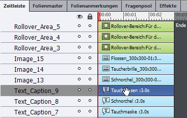 Objekt über die Zeitleiste markieren