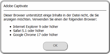 Meldung zur "Browserunterstützung"