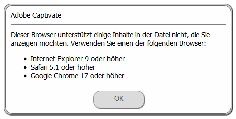 Meldung zur Browserunterstützung