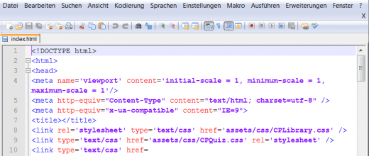 Index-Datei im Notepad