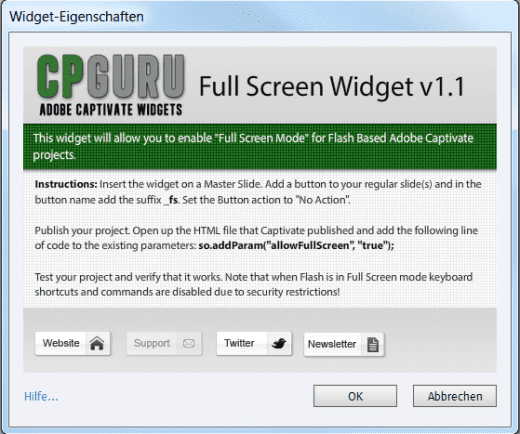 Das Fenster "Widget-Eigenschaften"