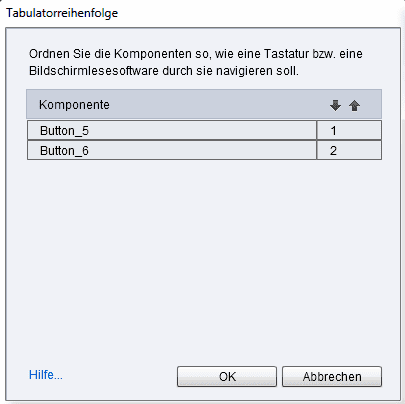 Das Fenster "Tabulatorenreihenfolge"