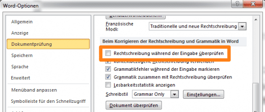 Rechtschreibprüfung in Word deaktivieren