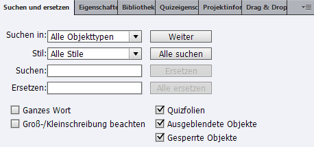 Das Bedienfeld Suchen und Ersetzen