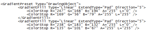 XML-Datei mit Vorgabewerten für Verläufe von Objekten