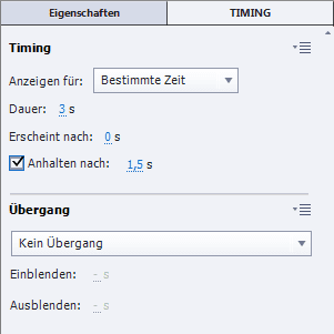 Das neue Bedienfeld Timing