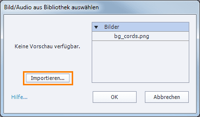 Das Fenster Bild/Audio aus Bibliothek auswählen