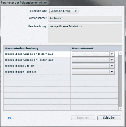 Das Fenster Parameter der freigegebenen Aktion