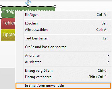 Feedbackmeldung in Smartform umwandeln