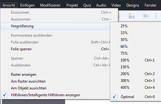 Vergrößerung über Menüleiste