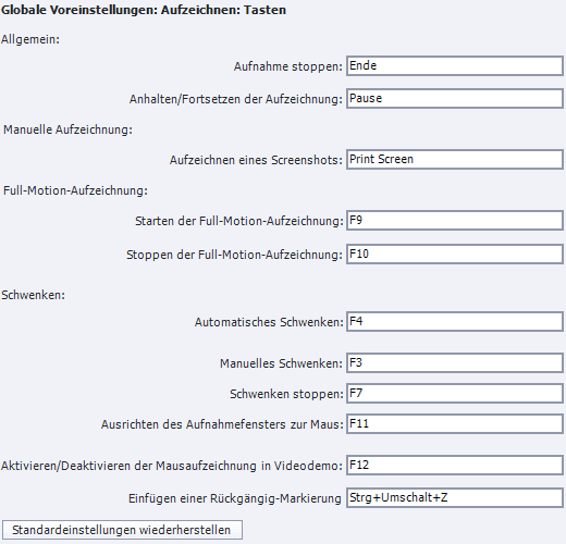 Aufzeichnungstastenkürzel