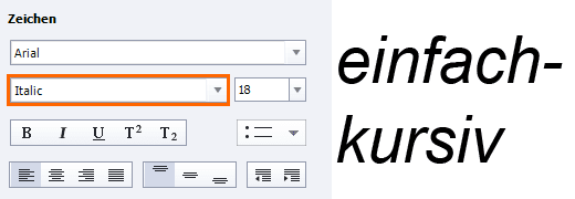 Beispiel für ordentliche kursive Formatierung