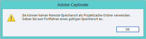 Fehlermeldung Remote-Speicherort
