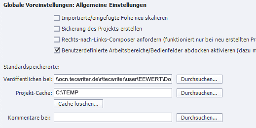 Ordner für Projekt-Cache ändern