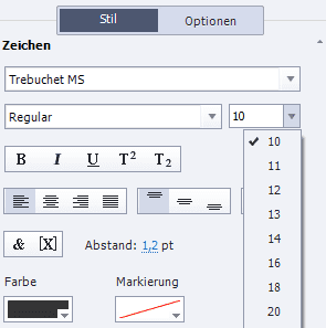 Gewünschte Schriftgröße einstellen