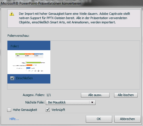 Das Fenster PowerPoint-Präsentation konvertieren