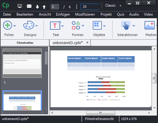 Tabellen und Diagramme in Captivate