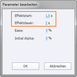 Parametereinstellungen bei Erweiterten Aktionen