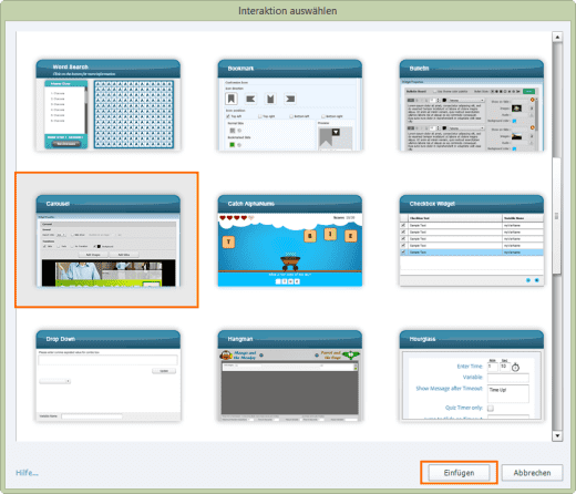 Lerninteraktion Carousel einfügen