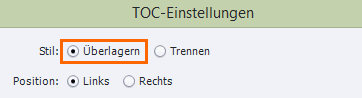 Inhaltsverzeichnis überlagern lassen