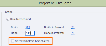 Projektauflösung ändern