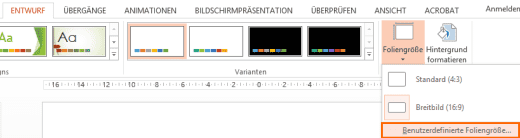 Foliengröße-Einstellungen öffnen