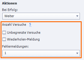 Die relevanten Einstellungen im Bereich Aktionen