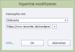 Das Fenster Hyperlink modifizieren