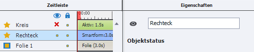 Sichtbarkeit in der Zeitleiste und in den Eigenschaften