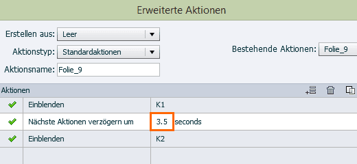 Sekundenangabe in der Erweiterten Aktion