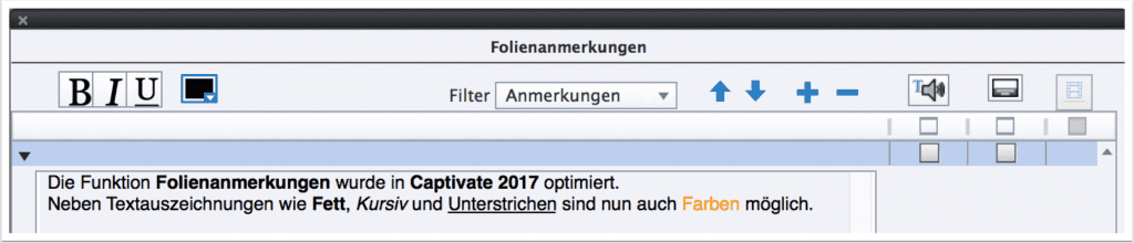 Folienanmerkungen in Captivate 2017