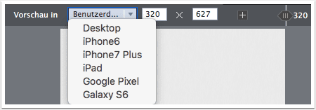 Vorschau responsiver Designs im Bearbeitungsmodus