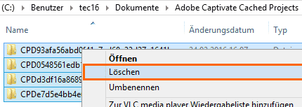 Cache-Dateien direkt im Verzeichnis löschen