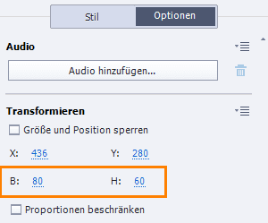 Breite und Höhe des Objektes